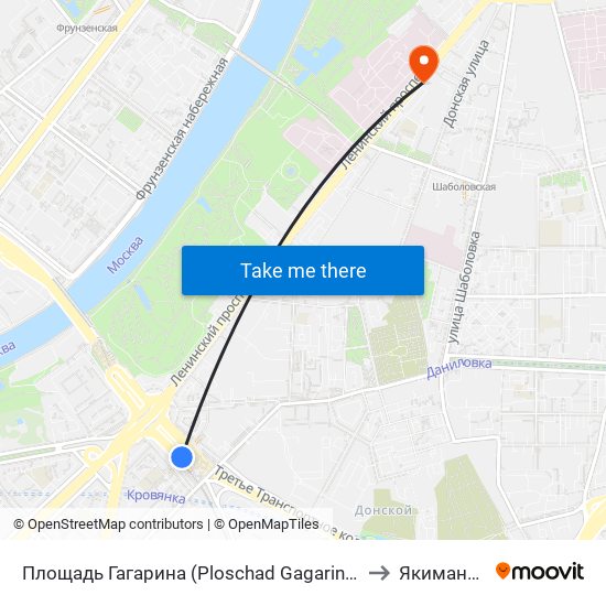 Площадь Гагарина (Ploschad Gagarina) to Якиманка map