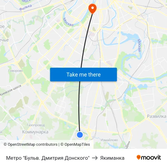 Метро "Бульв. Дмитрия Донского" to Якиманка map