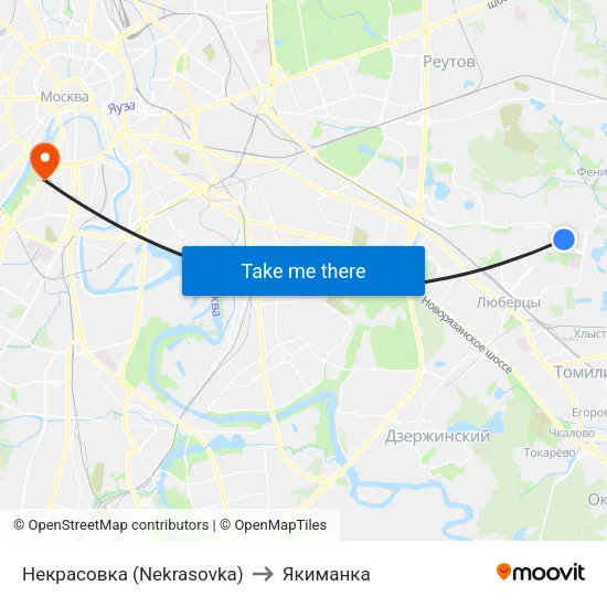 Некрасовка (Nekrasovka) to Якиманка map
