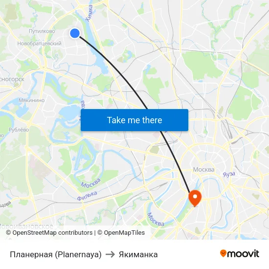 Планерная (Planernaya) to Якиманка map