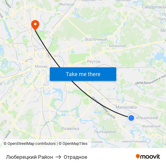 Люберецкий Район to Отрадное map