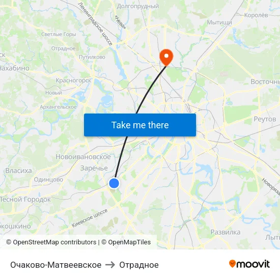 Очаково-Матвеевское to Отрадное map