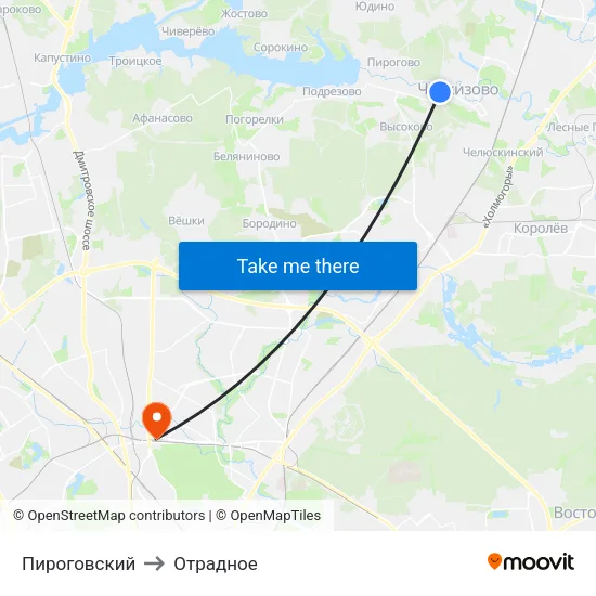 Пироговский to Отрадное map
