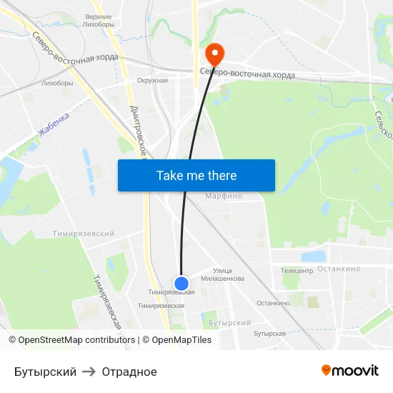 Бутырский to Отрадное map