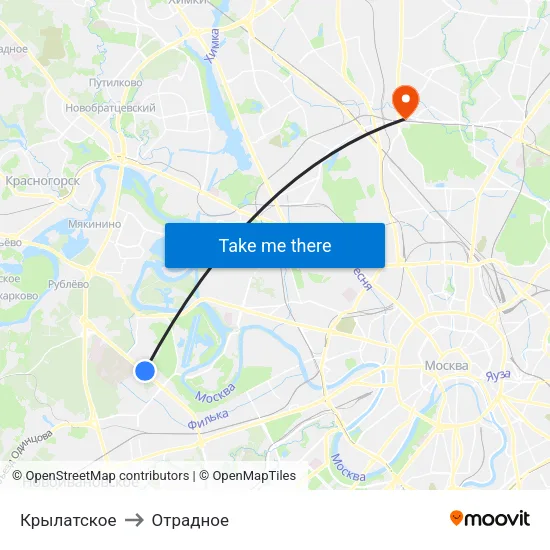 Крылатское to Отрадное map