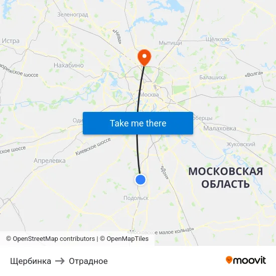 Щербинка to Отрадное map