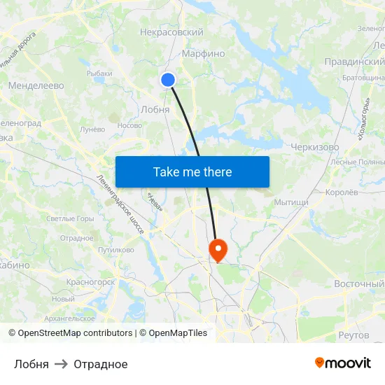 Лобня to Отрадное map