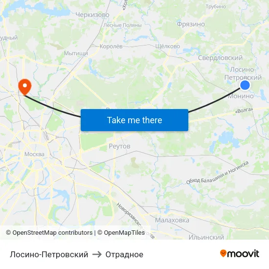 Лосино-Петровский to Отрадное map