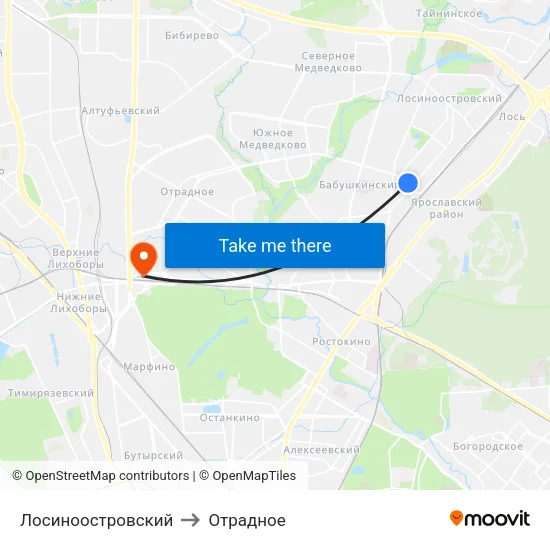 Лосиноостровский to Отрадное map