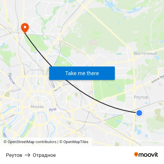 Реутов to Отрадное map