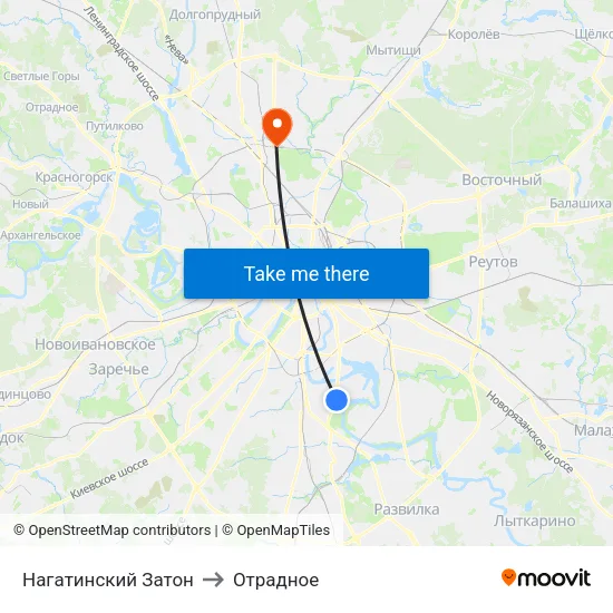 Нагатинский Затон to Отрадное map