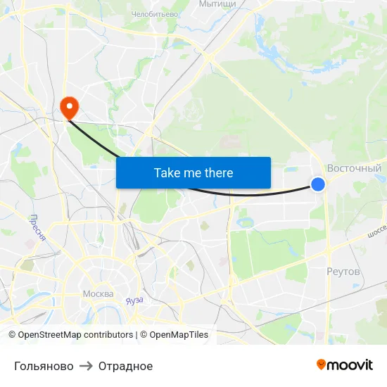 Гольяново to Отрадное map