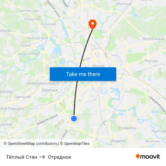 Тёплый Стан to Отрадное map