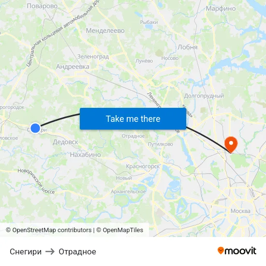 Снегири to Отрадное map