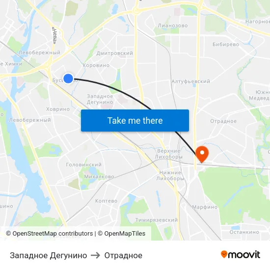 Западное Дегунино to Отрадное map