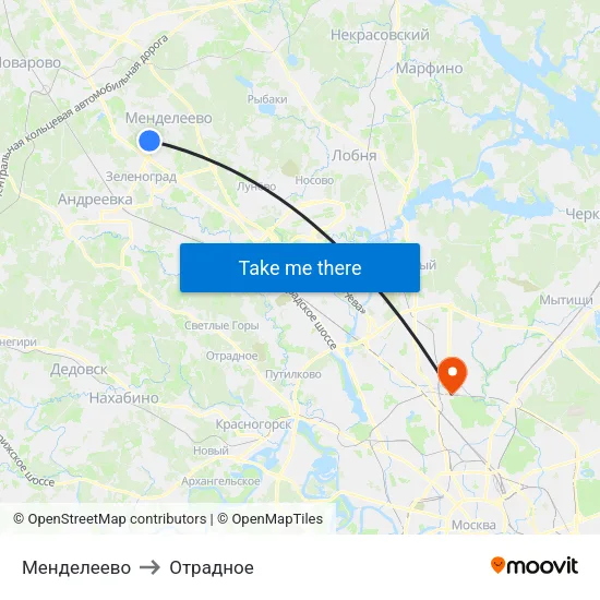 Менделеево to Отрадное map