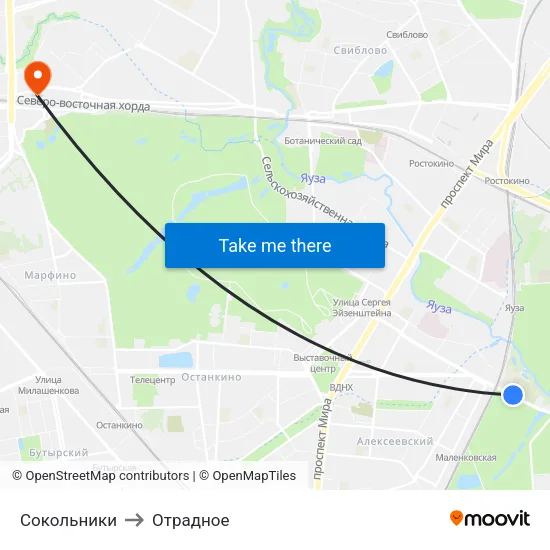 Сокольники to Отрадное map