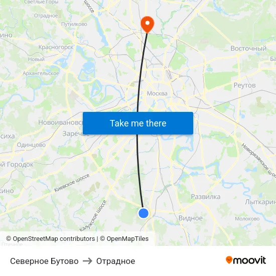 Северное Бутово to Отрадное map
