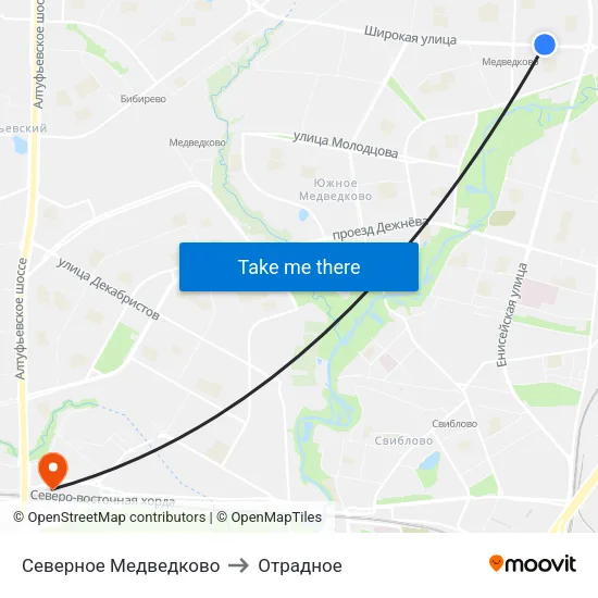 Северное Медведково to Отрадное map