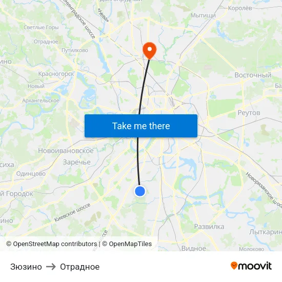 Зюзино to Отрадное map