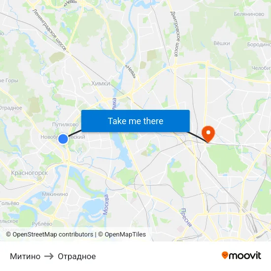 Митино to Отрадное map