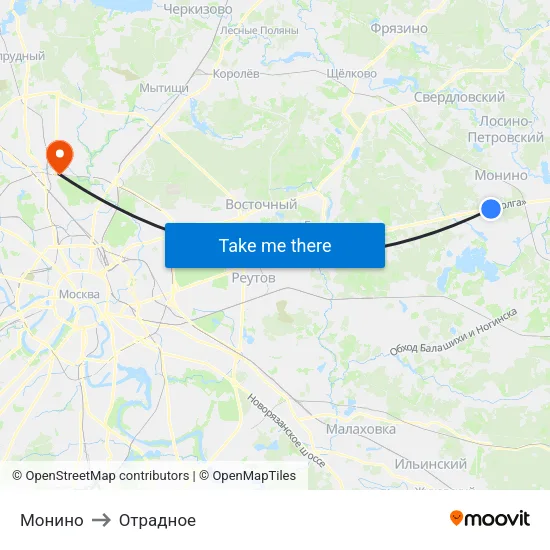 Монино to Отрадное map