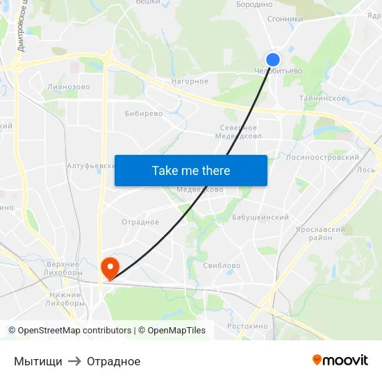 Мытищи to Отрадное map