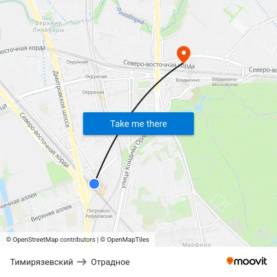 Тимирязевский to Отрадное map