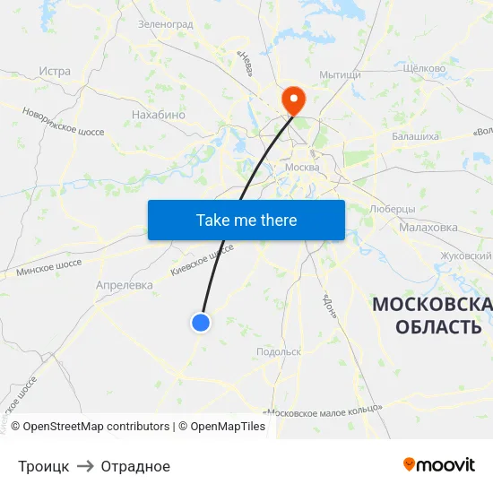 Троицк to Отрадное map