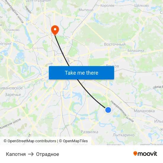 Капотня to Отрадное map