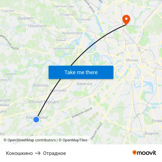 Кокошкино to Отрадное map