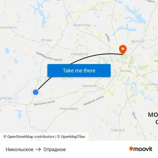 Никольское to Отрадное map