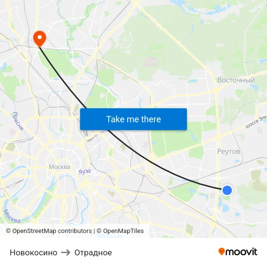Новокосино to Отрадное map