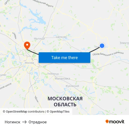 Ногинск to Отрадное map