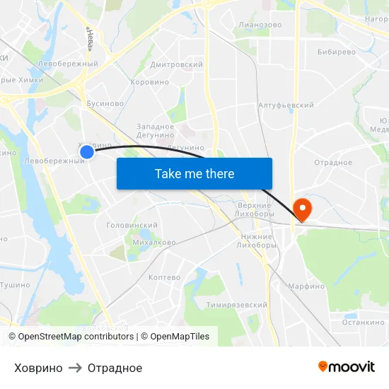 Ховрино to Отрадное map