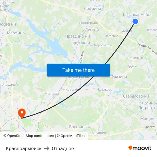 Красноармейск to Отрадное map