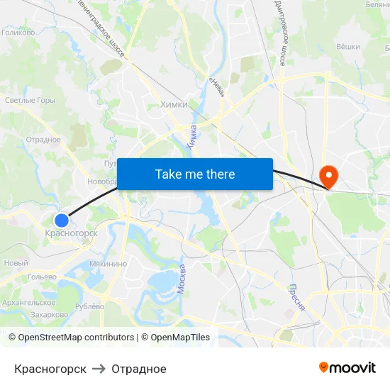 Красногорск to Отрадное map