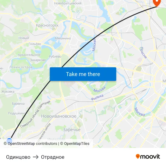 Одинцово to Отрадное map