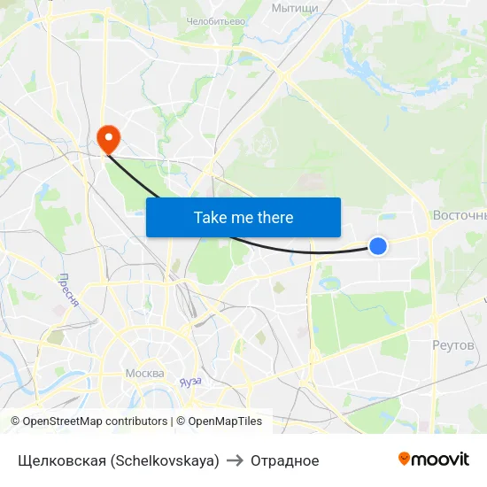 Щелковская (Schelkovskaya) to Отрадное map
