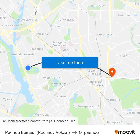 Речной Вокзал (Rechnoy Vokzal) to Отрадное map