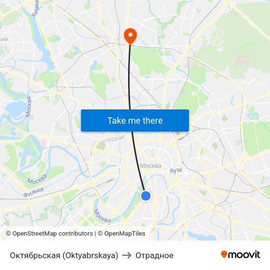 Октябрьская (Oktyabrskaya) to Отрадное map