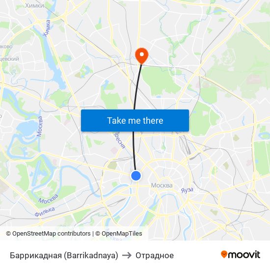 Баррикадная (Barrikadnaya) to Отрадное map