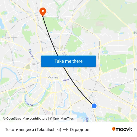 Текстильщики (Tekstilschiki) to Отрадное map