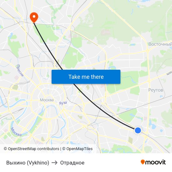 Выхино (Vykhino) to Отрадное map