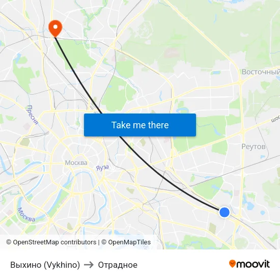 Выхино (Vykhino) to Отрадное map