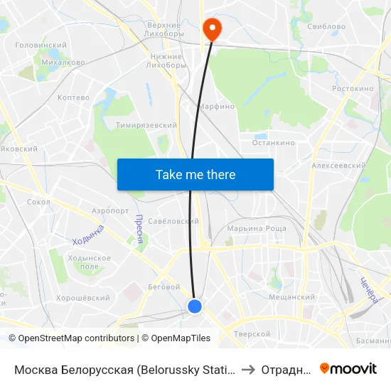 Москва Белорусская (Belorussky Station) to Отрадное map