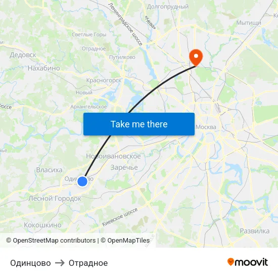 Одинцово to Отрадное map