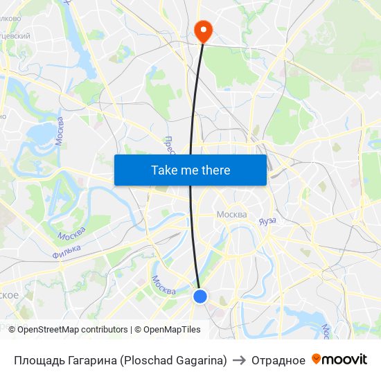 Площадь Гагарина (Ploschad Gagarina) to Отрадное map