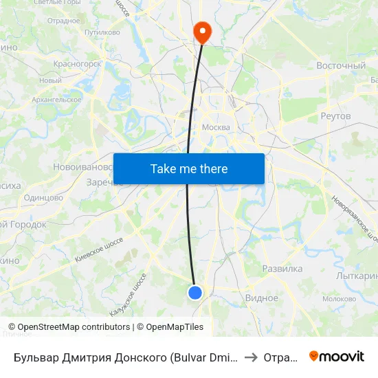 Бульвар Дмитрия Донского (Bulvar Dmitriya Donskogo) to Отрадное map