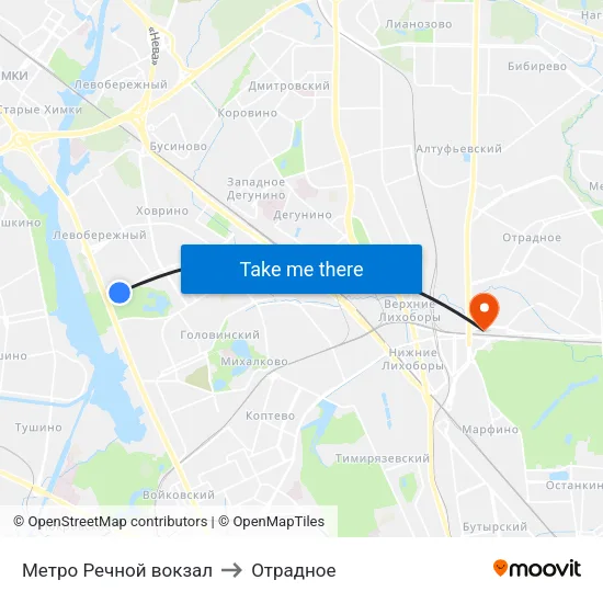 Метро Речной вокзал to Отрадное map